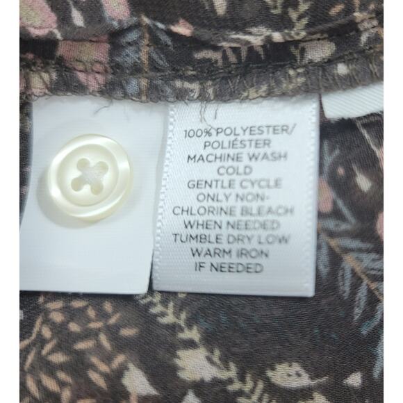 Ann Taylor Loft Brown Pink Sheer Floral Print Shirt XS Tie Front Closure Soft - Picture 5 of 5